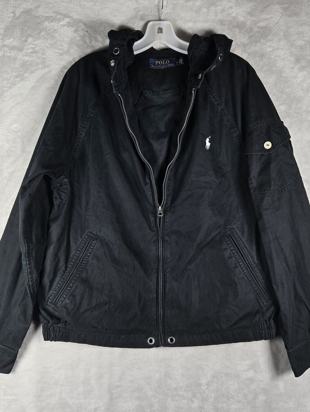 Polo Ralph Lauren Hooded Anorak Jacket Mens Sz Medium Black Vented Sleeve Pocket